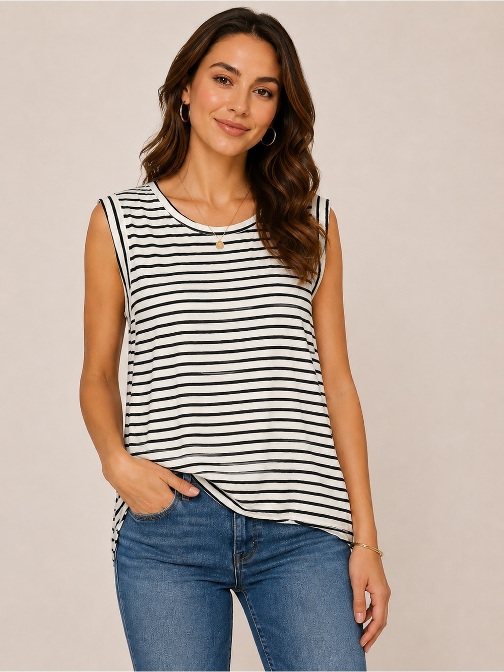 J.Crew Black White Striped Sleeveless Blouse Top Size Large L